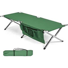 COSTWAY Camping Bed Folding Bed Lounger Bed Camping Lounger Maximum Load 130 kg Single Bed Folding Bed with Side Pocket 190 x 73 x 42 cm