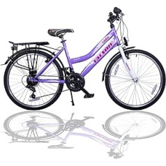 Bērnu velosipēds / 24 collu / 21 ātrums / Shimano roktura pārslēgšanas mehānisms / Vācijas Ceļu satiksmes noteikumiem atbilstošas gaismas / Violeta - Balta