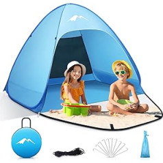 PUREBOX Beach Shelter Large Pop Up Beach Tent Extra Lightweight UV Protection 50+ Sun Protection Portable Beach Tent Ventilation Waterproof Outdoor Throwing Tent for 1-3 People with Extended Porch