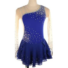 COYI Girls Women Handmade Figure Skating Dresses Long Sleeve Ice Skating Costume Professional Competition Skating Clothing (Size: 165, Colour: Blue)