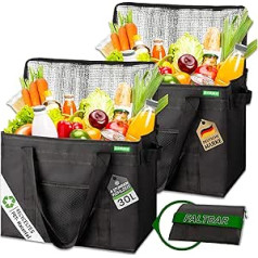 Cottara® Cool Bag liels komplekts no 2 otrreizēji pārstrādātiem materiāliem - salokāmi lieli aukstuma maisiņi ar pastiprinātu pamatni - īpaši stabils, ideāli piemērots kā iepirkumu maisiņš, izolēta soma, termiskā soma, dzesēšanas kaste