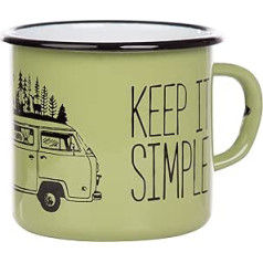 MUGSY I emaljētā krūze ar uzrakstu Keep It Simple & Campervan motīvs, 330 ml, emaljas krūze, kempinga aprīkojums, zaļa