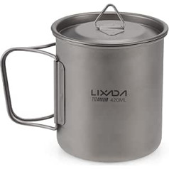 Lixada Titanium Pot Camping Portable Titanium Water Portable Cup with Folding Handle (300 ml, 350 ml, 420 ml, 550 ml, 650 ml, 750 ml, 900 ml, 1600 ml)