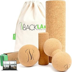 BACKLAxx® Fascia Roller Set Made of Cork, Cork Roll Ideal for Fascia, Back and Spine, Free from Harmful Substances and Antibacterial including usage videos.