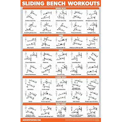 QuickFit Sliding Bench Workout Poster - Compatible with Total Gym, Weider Ultimate Body Works - Incline Bench Exercise Chart