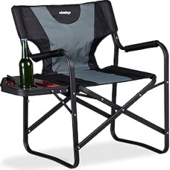 Relaxdays Director's Chair with Table, Folding Camping Chair for Garden, Festival & Fishing, with Drink Holder, Black/Grey