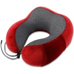 FANDARE Neck Pillow, Travel Pillow, Made of Memory Foam, Neck Pillow, Neck Support Pillow with Machine Washable for Plane/Car/Train Train, Home, Office, 360° Neck and Chin Support, red