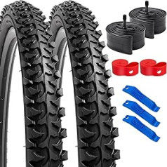 YunSCM 2 Pack 24 collu velosipēda riepas 24 x 1,95 apvalks 53-507 Plus 2 Pack 24 collu iekšējā caurule 24 x 1,75/2,125 AV32 mm vārsts Saderīgs 50/54-507 kalnu velosipēds 24 x 4 x 4,9 collas un 5 x 1,9 x 902 collas.