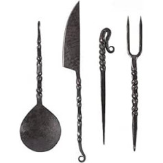 Battle-Merchant Hand Forged 4-Piece Cutlery Set with Leather Case