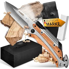 BERGKVIST® K30 Plus 5-in-1 Folding Knife (Two-Hand Knife) - Outdoor Pocket Knife with Glass Breaker, Belt Cutter, Fire Starter & Torch - Allowed to Carry in Germany