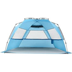 Pacific Breeze Deluxe XL SPF 50+ Pop Up Beach Tent Provides Shade from the Sun for 4+ People