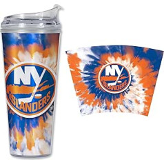 Rico Industries NHL Hockey New York Islanders Team Color Tie Dye 24oz metāliska akrila trauks ar eņģu vāku, oficiāli licencēta dubultsienu trauks ar salmiem