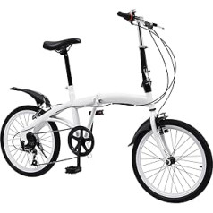 20 Inch Adult Folding Bike 7-Speed Folding Bike Camping City Bike White Folding Bike for Men and Women for City and Camping