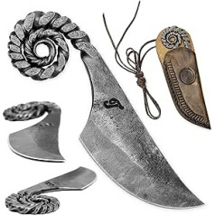 Toferner Original Gift - Ram - Pocket Hand Forged Spring Steel Knife in Celtic Style - Sharp & Pointed Blade with Genuine Leather Bag Art & Culture Lovers