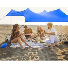 Tangkula 3 x 2.7 m Family Beach Sunshade, UPF50+ Sun Protection Tent Canopy with Aluminium Poles, 4 Sandbag Anchors and 4 Peg Stakes, Lightweight but Durable