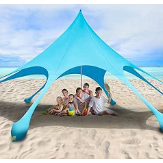 Beach Tent Sun Shelter UPF 50+ Easy Pop Up Anti-Wind Sunshade with Sturdy Pole Anchor, Carry Bag, Ground Pegs, Sand Shovel, Fishing, Picnics