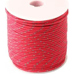 ADJAN Climbing Rope Reflective Paracord 2 mm Paracord 3 Strand Core Outdoor Camping Rope Parachute Umbilical Cord Lanyard Tent Multifunction Corda (Colour: Red Reflective, Size: 50 m)