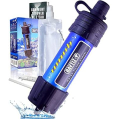 BAYTIZ Outdoor Water Filter with Squeeze Bottle - Survival Water Filter + Drinking Bottle - Emergency Equipment Filter System Drinking Water for Camping Hiking Gadgets Water Filters Military Kit Straw