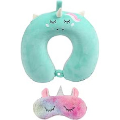 Oilmal Travel Neck Pillow and Unicorns Eye Mask Set US Shaped Office Travel Rest Pillow Soft Pillow for Women Men Children Healthcare Travel Pillow for Sleeping