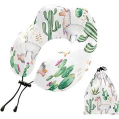 YOUJUNER Travel Pillow Cute Lama Cactus Pattern Memory Foam Neck Pillow Support Pillow Neck Pillow