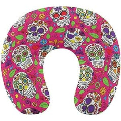 Supportive Travel Pillow for Kids, Unique Car Pillow, Airplane Pillow, Comfortable, Machine Washable Neck/Head/Chin Support, U-shaped Pillow, Compatible with Day Dead Mexican Sugar Skull