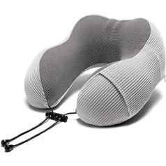 LEONYS Memory Foam Travel Pillow - Neck Pillow Ideal for Air Travel - Comfortable and Lightweight - Improved Support Design - Machine Washable Cover (Color : Grey)