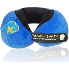 UDREAM Ergonomic Travel Pillow | Travel Earth® | Viscoelastic Ultra Soft Travel Pillow for Airplane, Car, Train. Airplane Pillow with Adaptable Neck Pad to Support Neck, blue, travel pillow