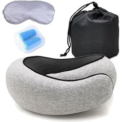 NNBWLMAEE Flyhugz Neck Pillow, Flyhugz Travel Pillow, Neck Pillows for Sleeping Traveling, Upgraded Memory Foam, Comfortable & Breathable, for Sleeping Rest, Airplane Car & Home (Velcro, Grey C)