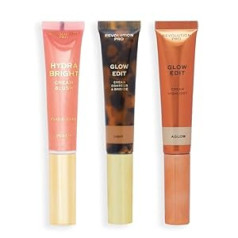 Revolution Pro Cream Face Wand Trio, krēmveida kontūra, vaigu sārtuma un izgaismotāja grima komplekts, bez vegāniem un nežēlības, viegls, 1 x 12 ml, 2 x 15 ml