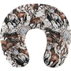 Neck Support Travel Pillow, Soft Car Flight Neck Pillow, Memory Foam, 3D Printing Decor, U-shaped Pillow for Outdoor Travel, Compatible with Running Horses Wild Western Watercolor Tribal Neck Pillow