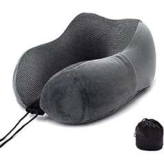 YMZ U Travel Pillow, Memory Foam Neck Pillow for Travel, Neck Support Pillow Travel Set, Compact and Breathable, Portable Travel Pillow with Storage Bag (Grey), gray