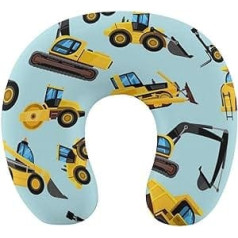 FJQWKLF Travel Pillow for Kids, Car Pillow, Airplane Pillow, Comfortable, Machine Washable Neck/Head/Chin Support, U-shaped Pillow, Compatible with Buldozer Excavator Construction Machines, Yellow,