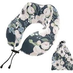 MCHIVER Floral Aquarell Nackenkissen zum Schlafen Memory Foam Reisekissen mit Aufbewahrungstasche Adjustale Soft Head Neck Support Kissen für Auto Home Office Travel Flug Travel Essentials