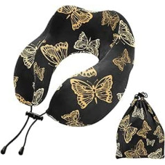 MCHIVER Schmetterlinge Gold Nackenkissen zum Schlafen Memory Foam Reisekissen mit Aufbewahrungstasche Adjustale Soft Head Neck Support Kissen für Reisen Flug Auto Home Office Travel Essentials