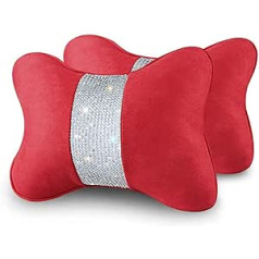 Leapofaith Car Headrest Neck Pillow Glitter Soft Plush Waist Pillow with Crystal Rhinestones Car Head Relaxation Pillow Travel Pillow (Red)