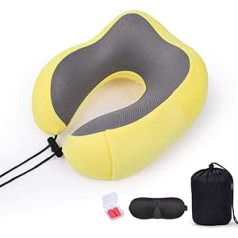 ADITAM Travel Pillow for Airplane, Train or Car, U-Shaped Pillow, Memory Foam, Magnetic Cloth, Super Soft Fabric, Car and Airplane Travel Kit, Office Neck Pillow, Yellow Double The Comfort