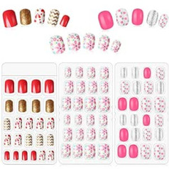 Maitys 72 Pieces Children's False Nails Press-On Artificial Nail Tip, Girls Fake Fingernail Kit, Full Coverage, Short for Girls, Children Nail Art Decoration, 3 Boxes