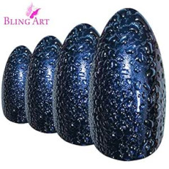 Bling Art Dirbtiniai nagai, Bling Art Blue Purple Water Migdol Stiletto Akrilas 24 netikri antgaliai