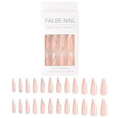 ‎Unaone Unaone Press on Nails 24Pcs Long Coffin Ballerina Shape French Glossy Fake Nails with Designs Full Cover Acrylic Nail Tips for Women Girls