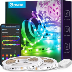 Govee LED lente, RGBIC LED lente, 10 m, mūzikas sinhronizācija, segmentu vadība, krāsu maiņa, 64 skatuves režīmi, vadāma ar lietotnes palīdzību, ballītēm, mājām, guļamistabai, TV, 10 m