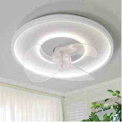 LED klusais griestu ventilators ar apgaismojumu 50 cm Balts apaļš aptumšojams griestu apgaismojums ar ventilatoru 3 lielas ventilatora lāpstiņas Ventilatora lampa viesistabai ēdamistabai Guļamistabai