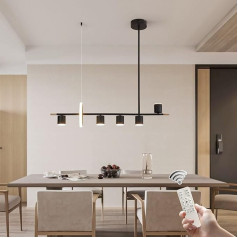 GEADI Modern Black Pendant Light, Dimmable LED Pendant Light Hanging with Spotlights, 40 collu moderna LED lustra Virtuves sala galdam ēdamistaba bārs (40W 6-Light, matēts melns)