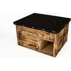 CAWI Hedgehog House with Floor and Weatherproof Roof, Labyrinth Entrance, Wooden Hedgehog Feeder House, Perfect All Year Round for Hedgehog Hibernation & as a Nesting House for the Hedgehog Family,