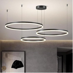 STARRYOL moderns LED piekaramais apgaismojums, 3 gredzeni, regulējams gaismas piekaramais apgaismojums, moderns griestu apgaismojums, ar tālvadības pulti, 2700K - 6500K, ar tālvadības pulti 78W