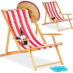 Relaxdays 2 pludmales krēslu komplekts ar dzērienu turētāju 10 cm diametrs Bambusa krēsli balkonam un dārzam Saliekams sarkans