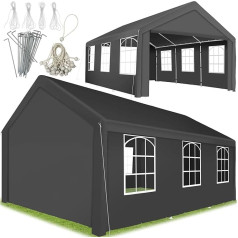 tectake® Pavillon, Partyzelt 4x6 m, 100% wasserdicht, Gartenpavillon mit 4 Seitenwänden, Festzelt mit UV-Schutz, Eventzelt, inkl. Erdnägel und Spannseile, für Festival, Hochzeit, Party - grau