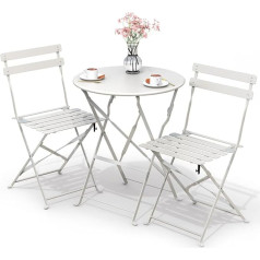 VOUNOT Bistro komplekts, 3 gabali, saliekams Bistro galds ar 2 krēsliem, dārza mēbeļu komplekts, balkona komplekts, dārza komplekts, metāla sēdvietu komplekts, āra Bistro komplekts, balts