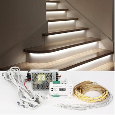 XLSBZ LED kāpņu apgaismojums ar kustības sensoru, 16 līmeņu LED kāpņu gaismas josla, neitrāli balta gaisma (16 pakāpieni RL-STEP-05-4000K)