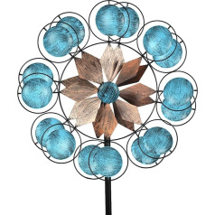 Hourflik Windspiel für den Außenbereich, 213 cm, blaues Kupfer, Metall, Gartendekoration, Windskulptur, Spinner, Windmühlen für Hof, Terrasse, Outdoor-Dekoration, doppelte Windmühlen-Skulpturen mit