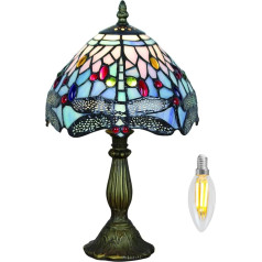 Kinbolas 8 collu galda lampa Tiffany stila vitrāžas abažūri Vintage galda lampa maza nakts lampa guļamistaba dzīvojamā istaba birojs lasāmvieta antikvariāts Art Deco (krāsa: G-4)